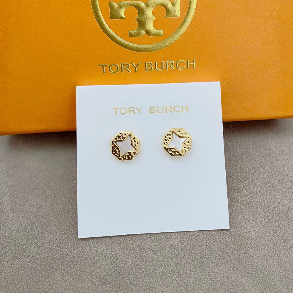 Tory Burch Trendy Metal Earrings with Mother of Pearl Inlay
